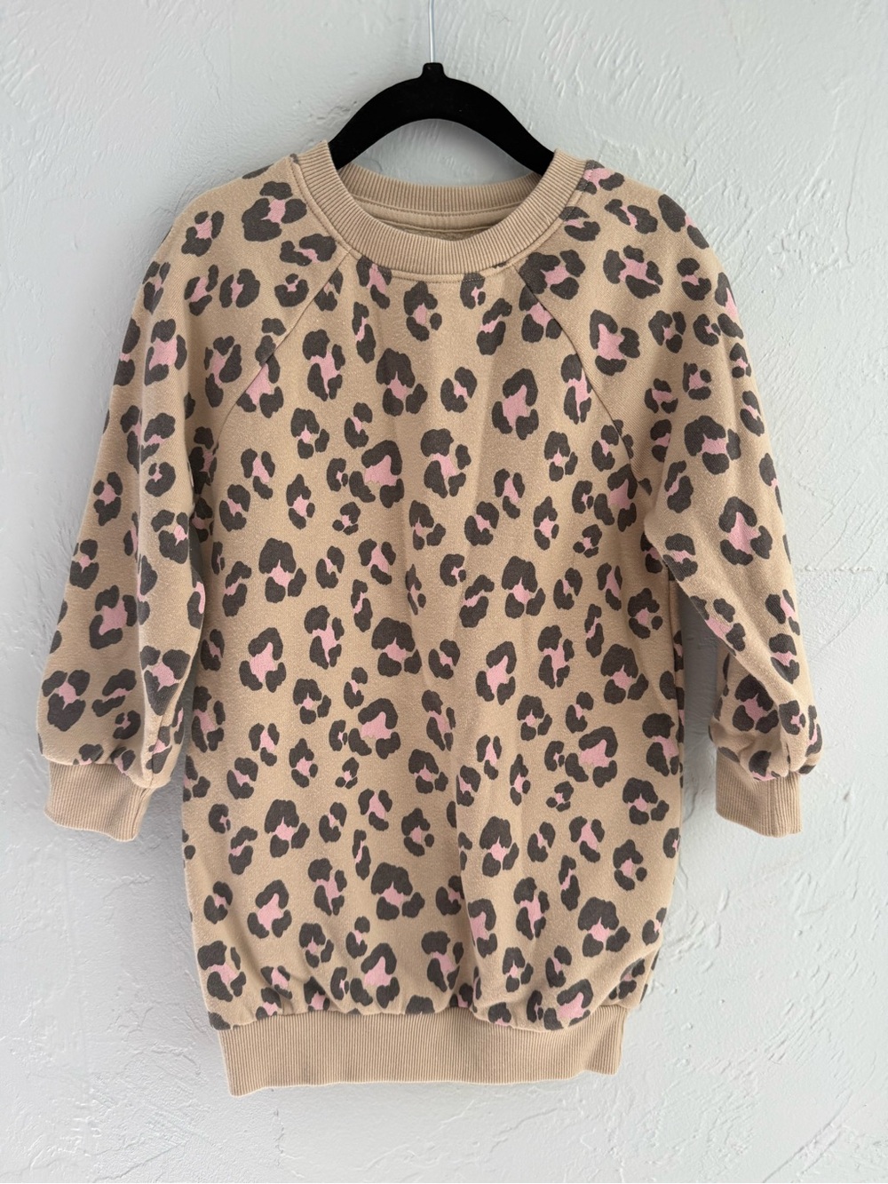 Beige Leopard Print Toddler’s Sweater with Pink Accents